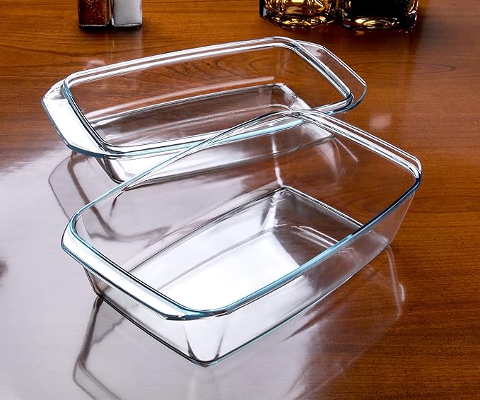 Rectangular Tempered Glass Casserole Dish with Glass Cover - Oven, Freezer and Dishwasher Safe - 3