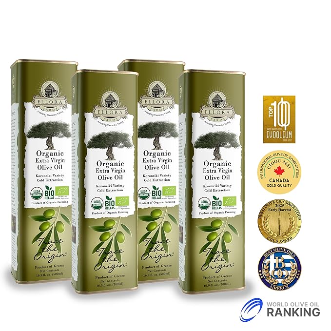 Ellora Farms, USDA Organic Extra Virgin Olive Oil, 2024 Harvest, Gold Award, Unfiltered, High