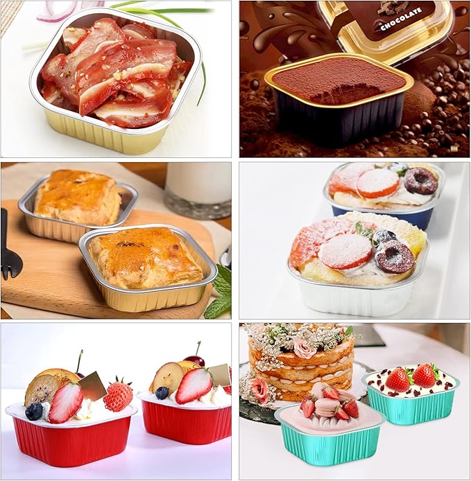 LNYZQUS 10oz/80pack Foil Mini Cake Tins with Lids 4?�X4??Small Cake Baking Pans Cupcake