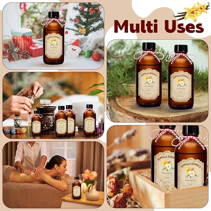 12 Pack 2 Ounce Amber Glass Bottle with Lids Vanilla Extract Homemade Brown Bottle 2 oz and 12Pcs