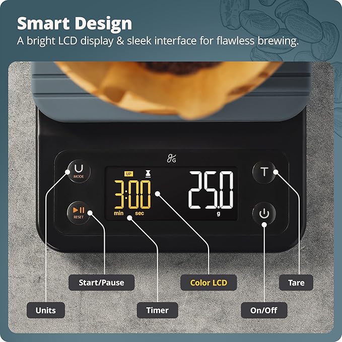 Greater Goods 0.1g Precision Coffee Scale with Timer – 3kg Digital Scale for Pour-Over, Espresso