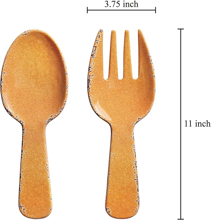 UPware Crackle Melamine Salad Servers, Serving Utensil Set, Includes Serving Fork and Spoon for