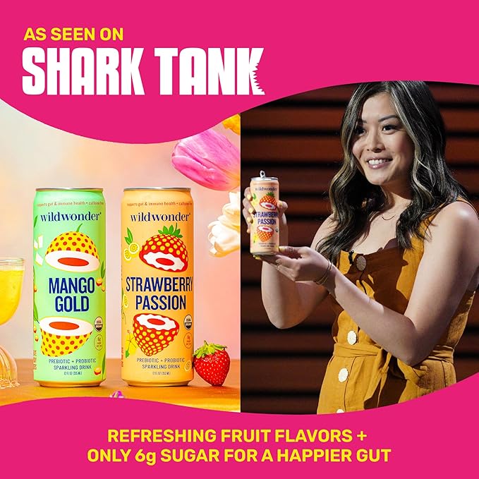 wildwonder Sparkling Probiotic Drink 12pk, For Gut Health & Immune Support, Tropical Vibes Variety