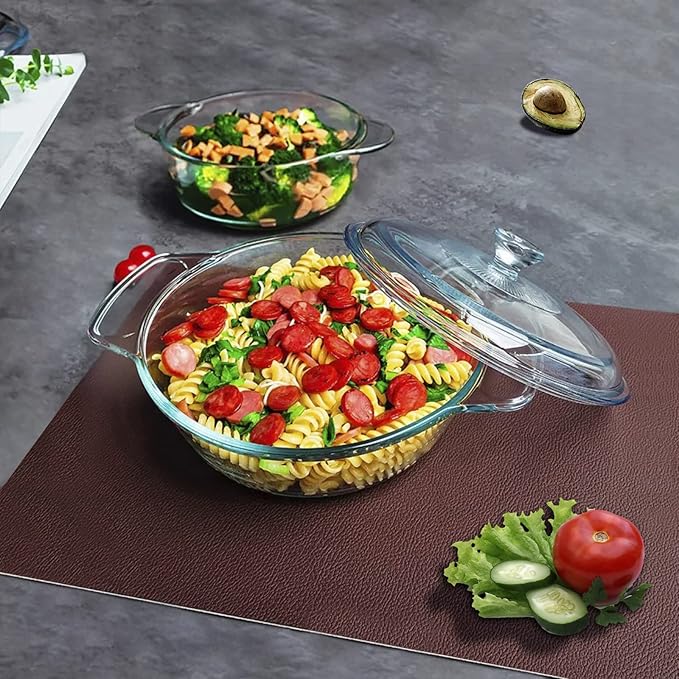 Clear Round Glass Casserole with Lid, Baking Dish with Glass Cover, Glass Casserole for Oven