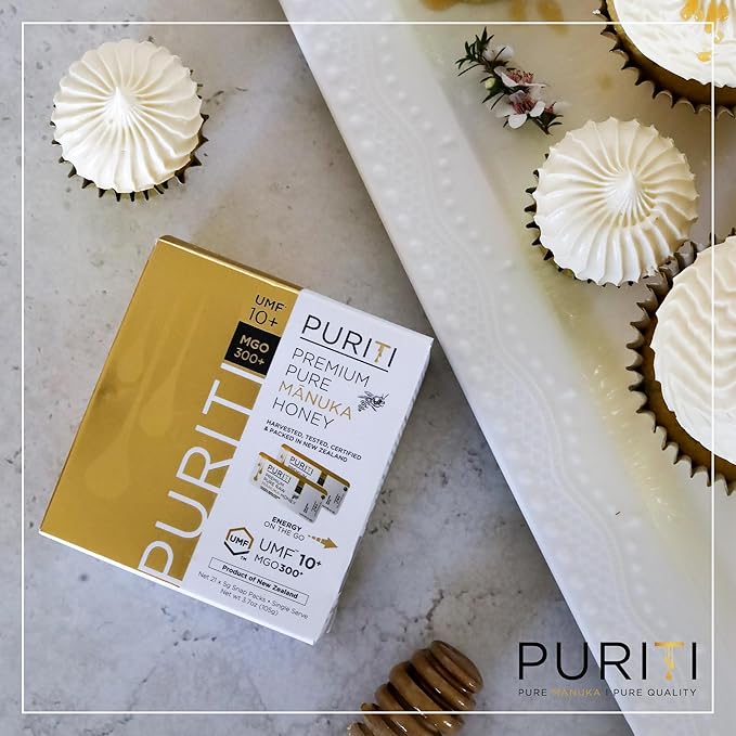 PURITI Genuine Raw Manuka Honey Snaps On The Go - UMF 10+ (MGO300+) 21 x 0.18oz Individual Snap