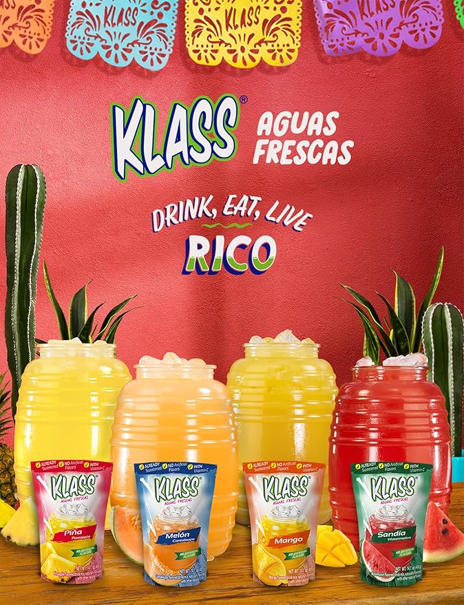 Klass Aguas Frescas | Drink Mix Tropical Variety Pack | Watermelon, Cantaloupe, Mango & Pineapple