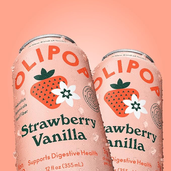 OLIPOP Prebiotic Soda Pop, Strawberry Vanilla, Pantry Pack Packed with Prebiotics, Fiber, and