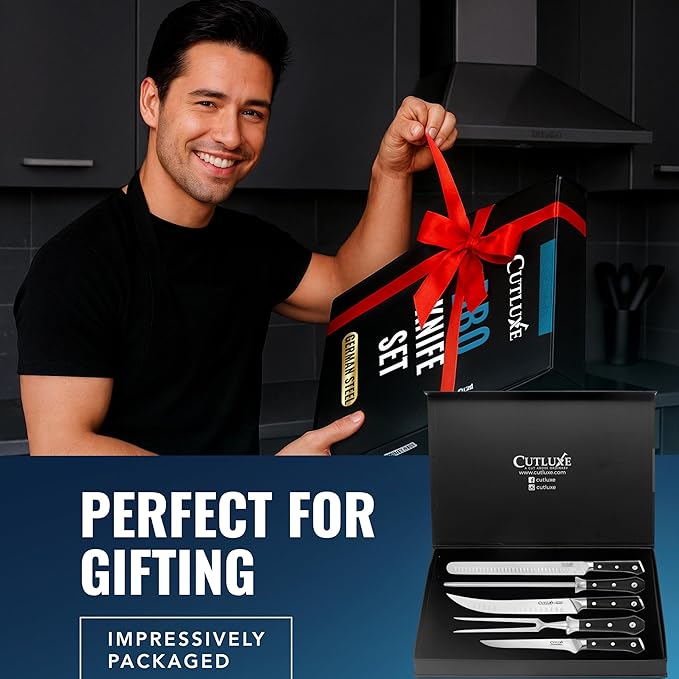 Cutluxe 5-Piece Butcher Knife Set ??Slicing Carving Knife Set for Meat Cutting, Ultra Sharp German