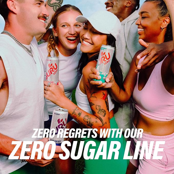 GURU ZERO SUGAR Wild Berry Organic Energy Drink with Plant Based Natural Caffeine from Green Tea