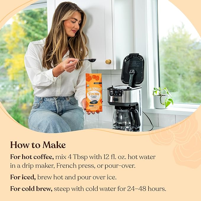 Four Sigmatic Focus Mushroom Coffee | Organic Ground Coffee with Lion's Mane Mushroom and Chaga for