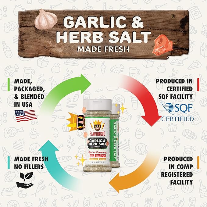 Garlic & Herb Salt Finisher by Flavor God - Premium All Natural & Healthy Spice & Seasoning Mix