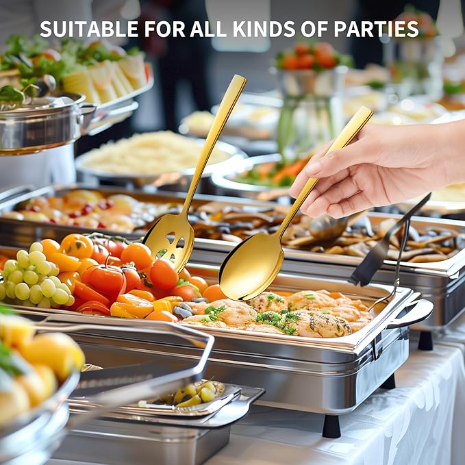 4 Piece Stainless Steel Serving Spoons Set - 2 Large, 2 Slotted, 9.2-Inch, Dishwasher Safe, for