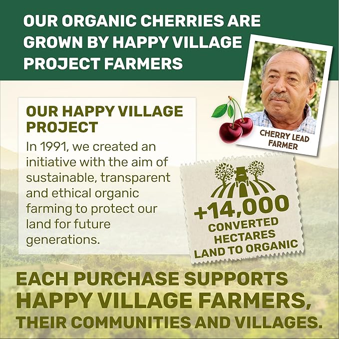Happy Village Organic Whole Dried Tart Cherries, 10 OZ (2 Packs of 5 OZ) - Soft & Juicy, Kosher