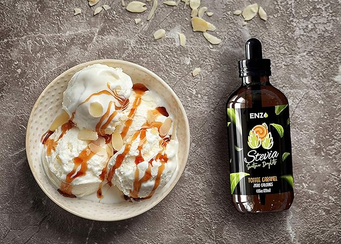 Enzo Liquid Stevia Drops Our Zero Calories Sweetener (4oz - 800 Servings/Bottle) - Toffee Caramel