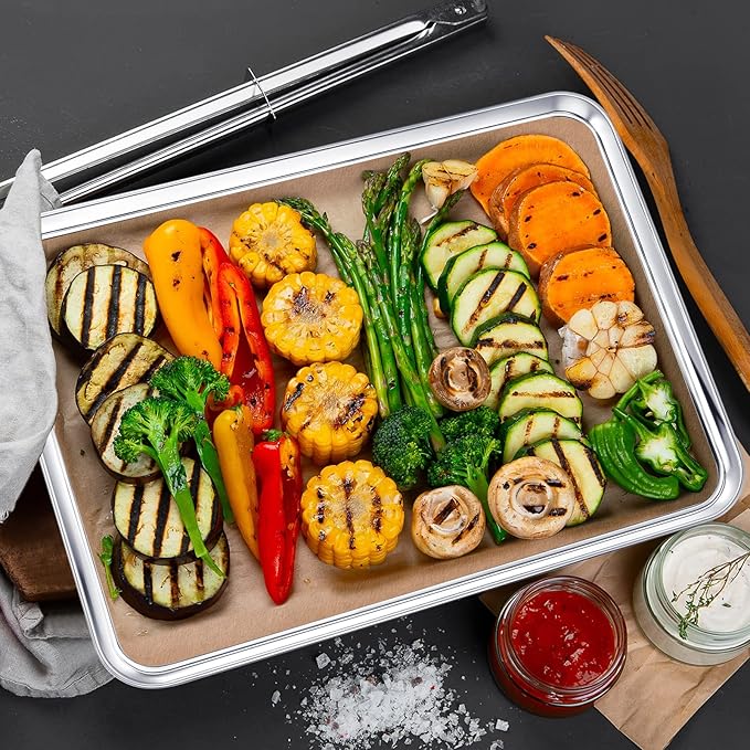 6 Pcs Baking Sheet Set Stainless Steel Cookie Sheet Cookie Baking Pan Bakeware Oven Tray Dishwasher