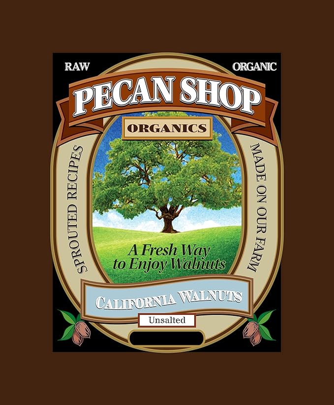 Pecan Shop Sprouted Organic Raw California Walnuts, High halves Count, Unsalted, 2 Pound