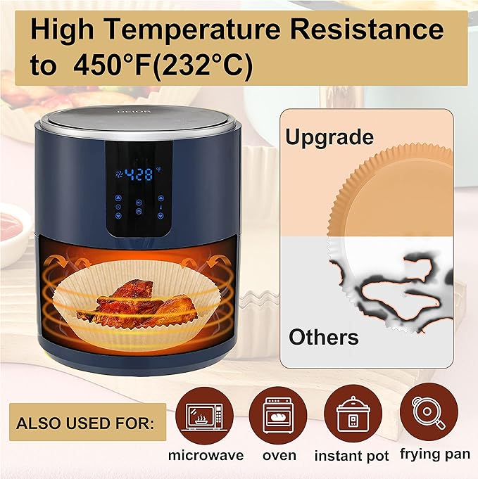 Ninja Power XL Gourmia Air Fryer Disposable Paper Liners - 200pcs, 9 Inch Round Parchment Liners