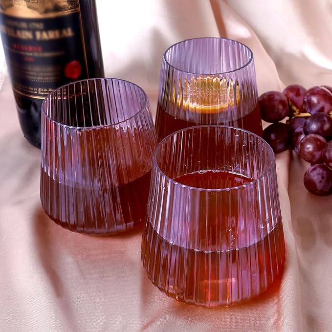 40 Pack Plastic Ribbed Wine Glasses, 14Oz Origami Disposable Wine Glasses Unbreakable Clear Plastic