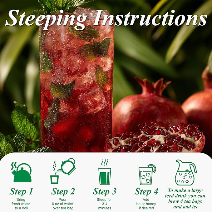WT WEETEE Pomegranate Green Tea Bags 100 Count, Made of Sencha Green Tea with Pomegranate Flavor