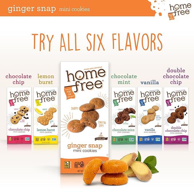 Homefree Mini Ginger Snap Cookies, Gluten Free, Nut Free, Vegan, School Safe and Allergy Friendly