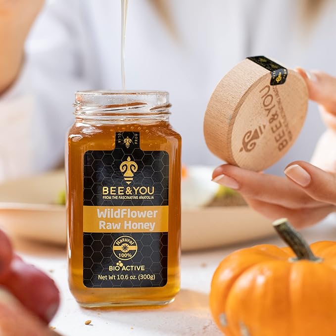 Bee and You Raw Wildflower Honey, 100% Natural, Wildcrafted, Polyflora and Unprocessed, Active