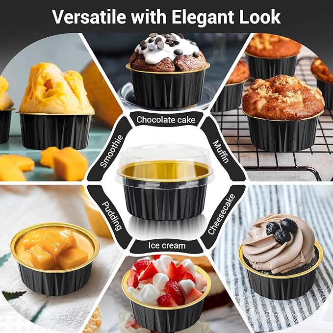 EUSOAR Aluminum Baking Cups, 120pcs 5oz Disposable Mini Foil Cupcake Liners Ramekins Cups with Lids