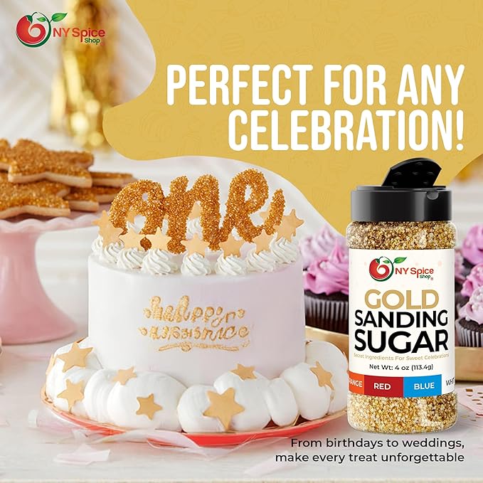 NY Spice Shop Golden Sanding Sugar - 4 Ounce Sweet Colorful Edible Sprinkles For Candy Dish - Sugar