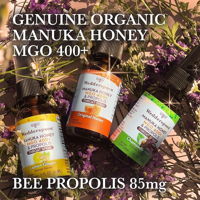 Wedderspoon Propolis and Manuka Honey Throat Spray, Lemon & Ginger, 1 Fl Oz (Pack of 1), Sore