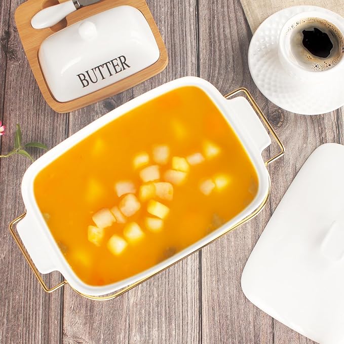 Casserole Dish with Lids 1.7 Quart Ceramic Bakeware Set with Lids and rack, 10 x 7 Lasagna Pan Deep