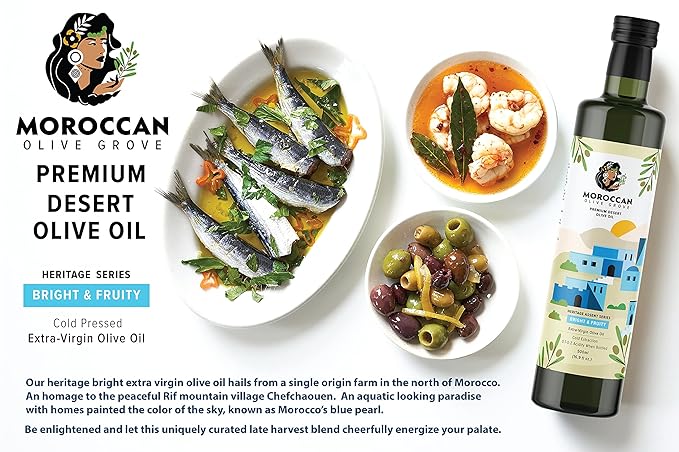 MOROCCAN OLIVE GROVE - Bright & Fruity - Premium Desert Extra Virgin Cold Extracted Olive Oil, 100%