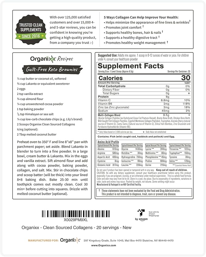 Organixx Collagen Peptides Powder with Vitamin C, Types I, II, III, V, X Hydrolyzed Collagen, Hair