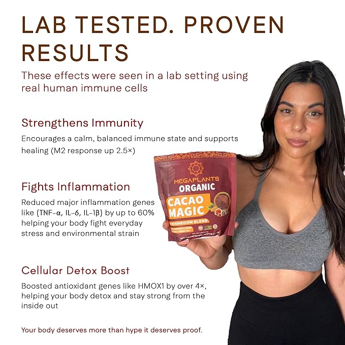 MegaPlants Cacao Magic (50 Servings) | Superfood 5 Mushroom Blend | Lions Mane, Reishi, Chaga