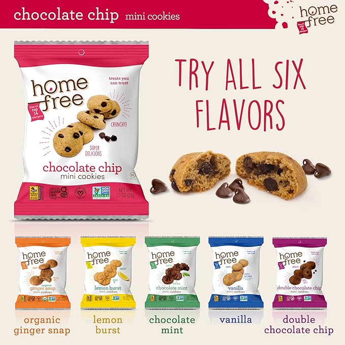 Homefree Treats You Can Trust Gluten Free Mini Cookies, Single Serve, Chocolate Chip, 1.1 Ounce