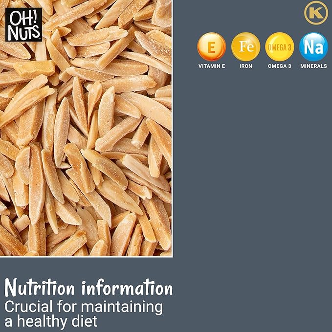 Oh! Nuts Almonds Toasted Slivered - Raw - 100% Natural - 1 lb - High-Protein Almonds - Packed in