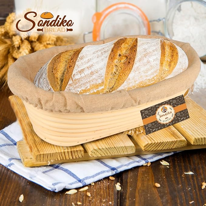 Sondiko Oval Bread Proofing Basket, Handmade Sourdough Bread Baking Supplies, Banneton Bread