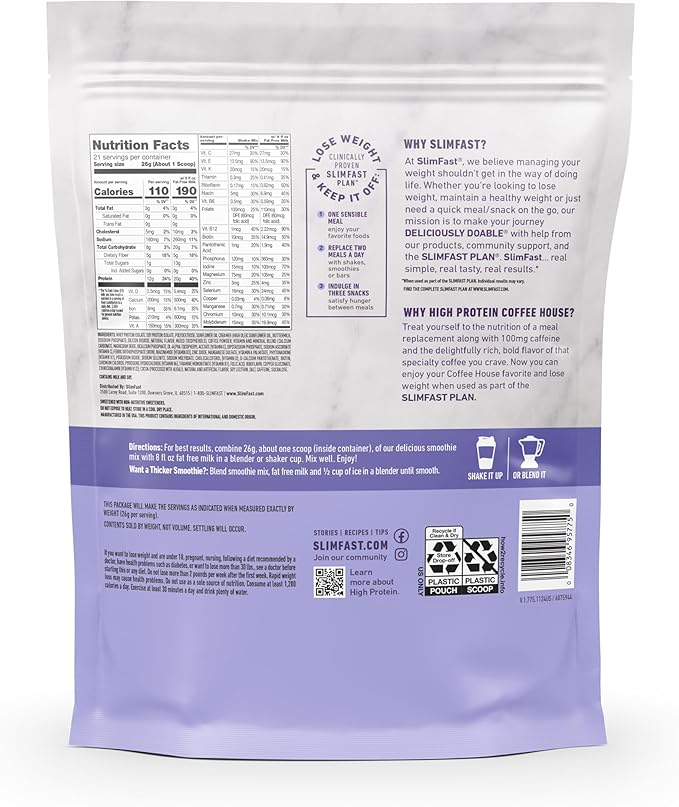 SlimFast High Protein Meal Replacement Powder, Caffeine Protein Powder, Energizing Protein Mix