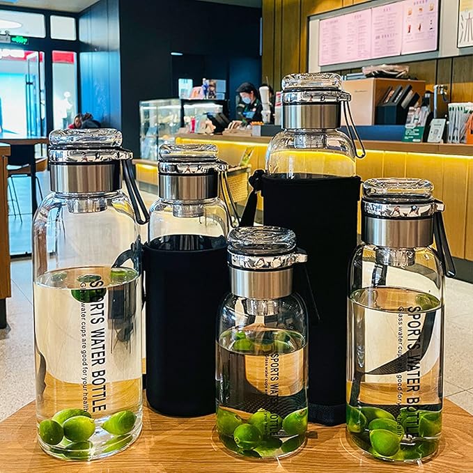2L Glass Water Bottle with Strap Outdoor Travel Sports Portable Leak Proof Beverage Tea Glass