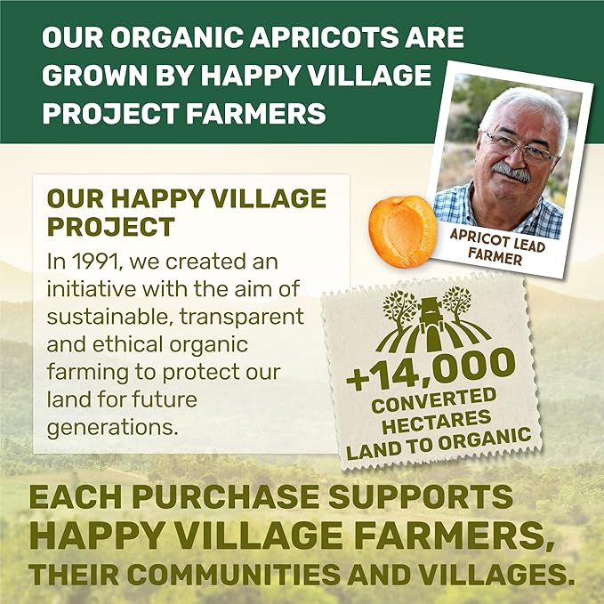 Happy Village Organic Soft Dried Apricots On the Go – 3 Bags (15 Individual Portion Packs) |