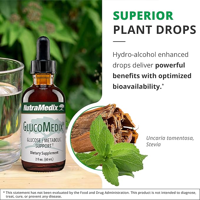 NutraMedix GlucoMedix - Bioavailable Cat's Claw & Stevia Liquid Drops - Metabolic Support to Help