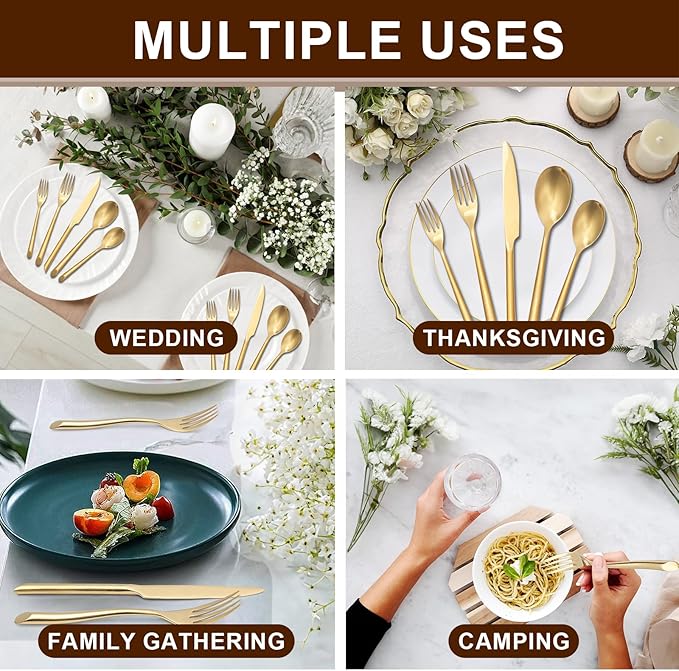 20-Piece Gold Silverware Set with Unique Handle, Stainless Steel Flatware Set, Cutlery Set Mirror