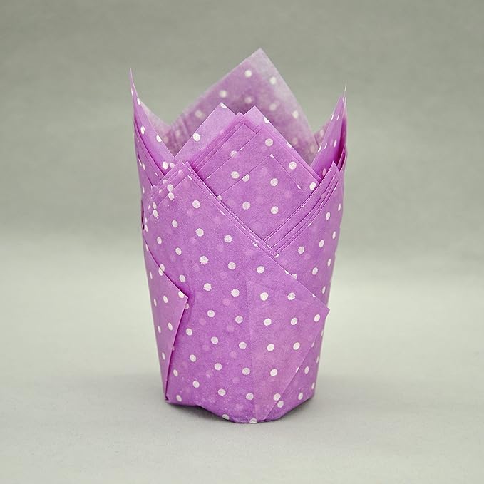 Large Muffin Greaseproof paper Baking cupcake cups, 2-1/4" x 4" Purple printed with Polka Dot Tulip
