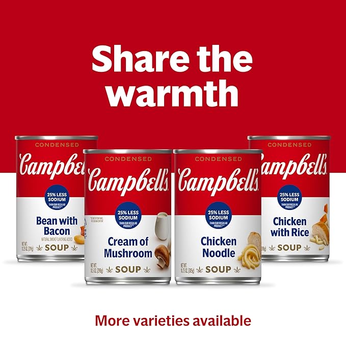 Campbell's Condensed 25% Less Sodium Cream of Mushroom Soup, 10.5 oz Can (12 Pack)