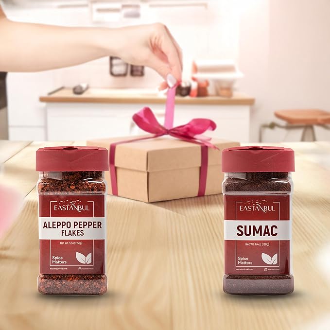 Aleppo Pepper and Sumac, Aleppo Pepper Flakes 5.3oz, Sumac Spice 6.4oz, Spice Set of Pul Biber and