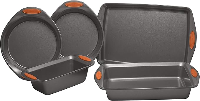 Rachael Ray 55673 Nonstick Bakeware Set with Grips includes Nonstick Bread Pan, Baking Pans and