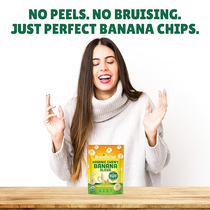 BranchOut Chewy Banana Slices, No Sugar Added, GentleDry Locks in Nutrition, Better than Freeze