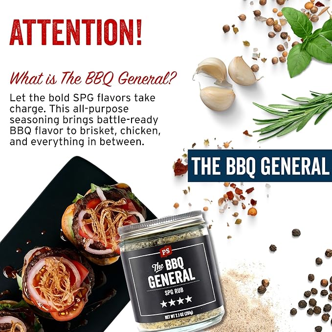 PS Seasoning The BBQ General - SPG Seasoning, All-Purpose BBQ Seasoning and Rubs for Smoking and