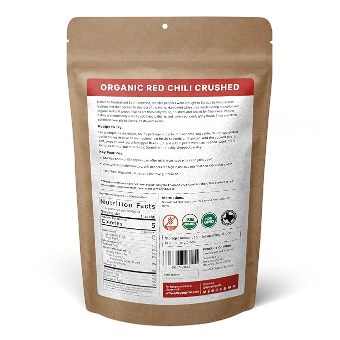 SPICY ORGANIC Crushed Red Pepper Flakes 4 lbs - Robust Chili Peppers Seasoning Spice - USDA
