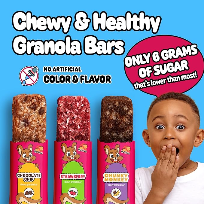 Snakkidz Organic Chewy Granola Bar, Allergen Free, Made with Avocado Oil, Low Sugar (45 Bars