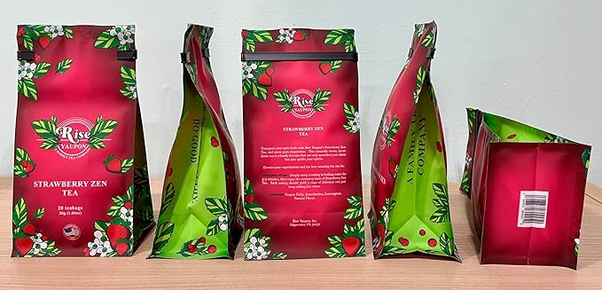 Rise Yaupon Strawberry Zen Yaupon Holly Tea, 20 Tea Bags, 1.06 oz, Caffeinated Yaupon Holly with