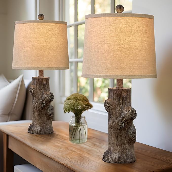 OYEARS 23"Resin Table Lamps for Living Room Set of 2 Country Cottage Farmhouse Lamp for Bedroom